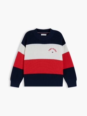 red colour-blocked stripe relaxed crew neck jumper for kids gender inclusive tommy hilfiger