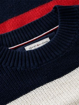 red colour-blocked stripe relaxed crew neck jumper for kids gender inclusive tommy hilfiger