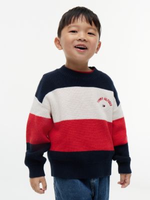 red colour-blocked stripe crew neck jumper for kids gender inclusive tommy hilfiger