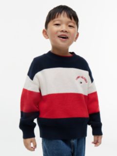 Colour-Blocked Stripe Relaxed Crew Neck Jumper — Red 1
