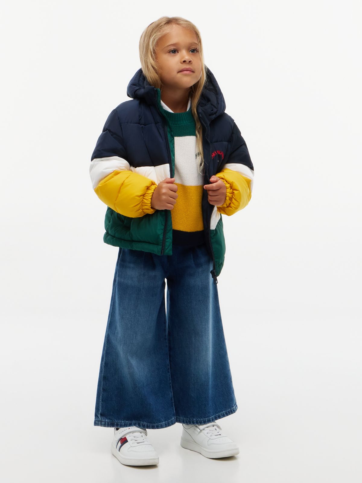 Colour-Blocked Ripstop Hooded Puffer Jacket — Blue