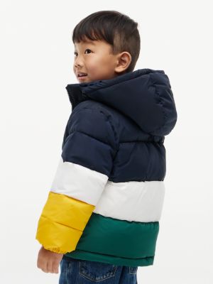 blue colour-blocked ripstop hooded puffer jacket for kids gender inclusive tommy hilfiger