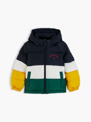 blue colour-blocked ripstop hooded puffer jacket for kids gender inclusive tommy hilfiger