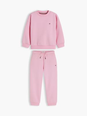 pink essential sweatshirt and joggers set for kids gender inclusive tommy hilfiger