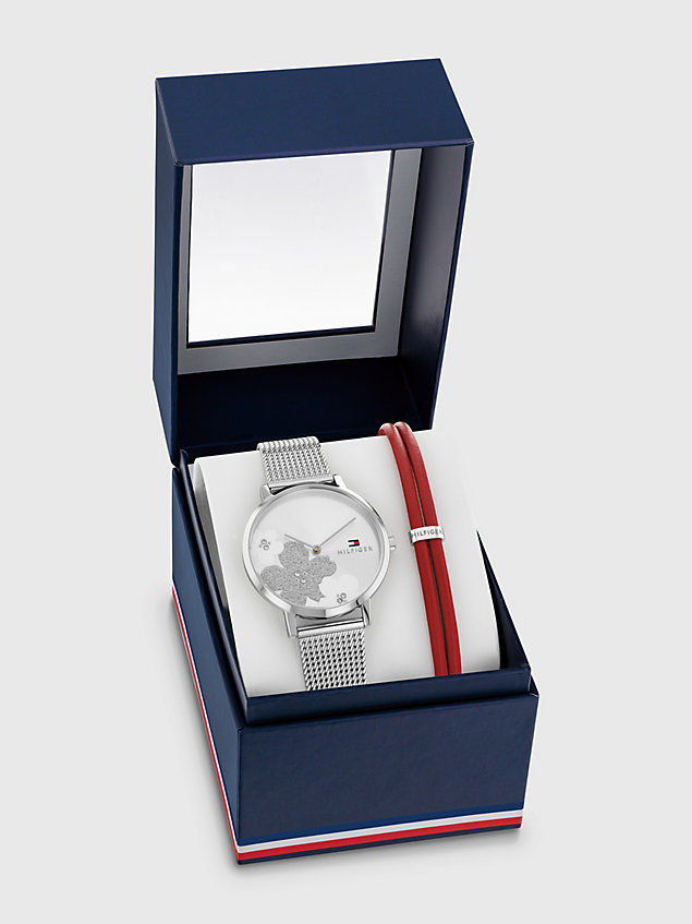 silver cadeauset met horloge en armband voor dames - tommy hilfiger