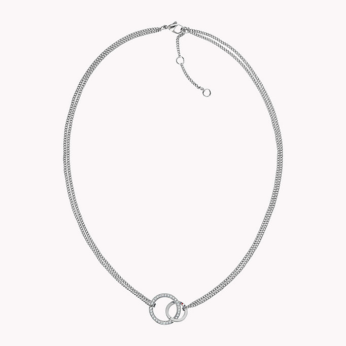 grey linked double circle necklace with crystals for women tommy hilfiger