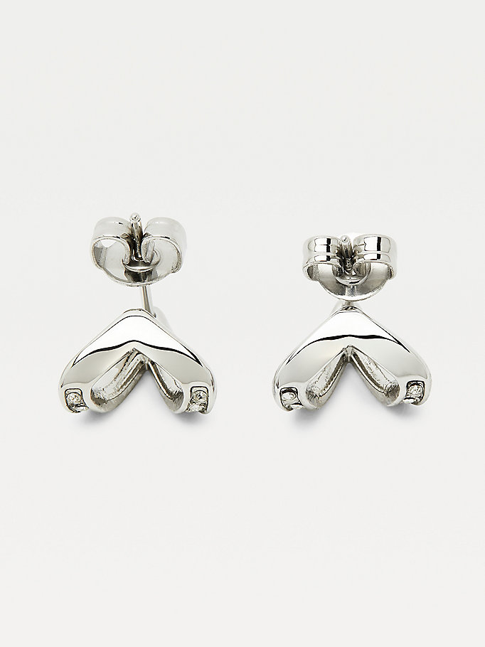 silver crystal v earrings for women tommy hilfiger