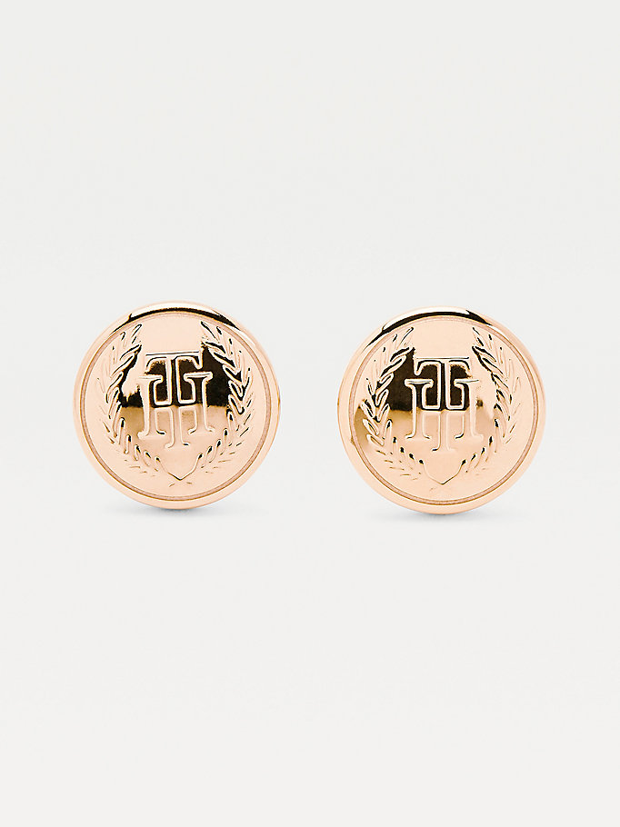 Carnation Gold-Plated Monogram Stud Earrings | PINK | Tommy Hilfiger