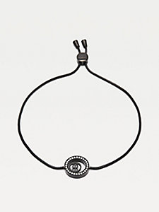 black ionic-plated monogram crystal circle bracelet for women tommy hilfiger