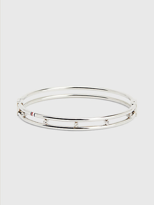 silver crystal-embellished bangle for women tommy hilfiger