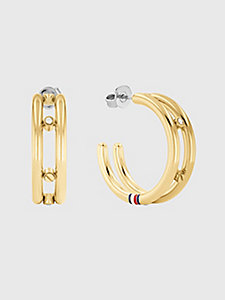 золотой золотистые серьги-кольца с кристаллами для женщины - tommy hilfiger