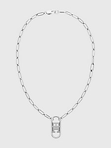 collier chaîne pendentif en acier inoxydable th monogram argent pour femmes tommy hilfiger