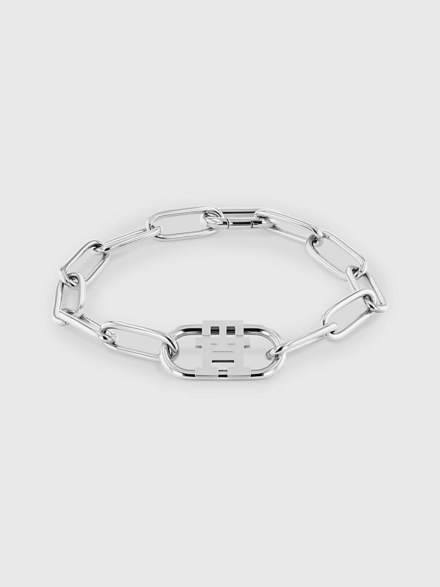 bracelet chaîne en acier inoxydable th monogram silver pour femmes tommy hilfiger