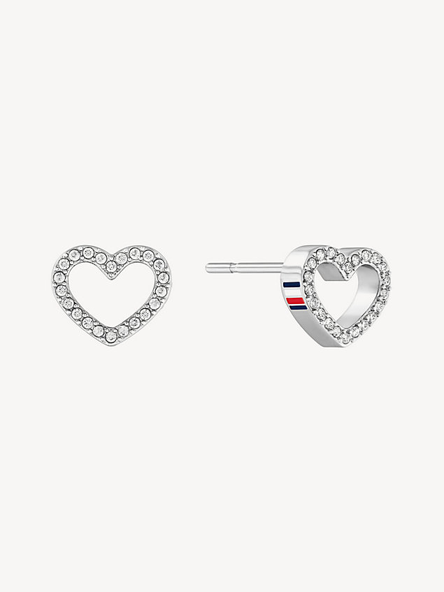 silver enamel heart crystal earrings for women tommy hilfiger