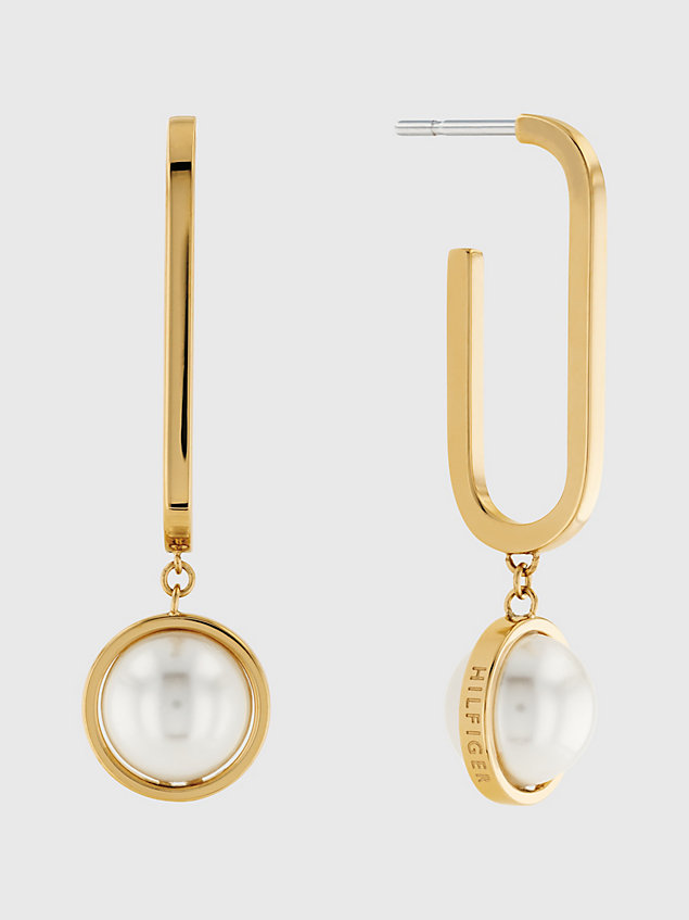 pendientes chapados en oro con perla blanca gold de mujer tommy hilfiger