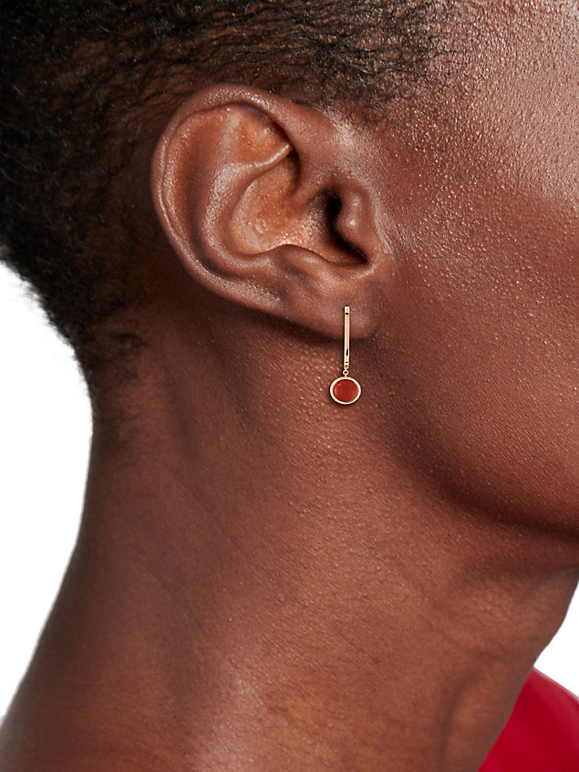red carnelian orb carnation gold-plated hoop earrings for women tommy hilfiger