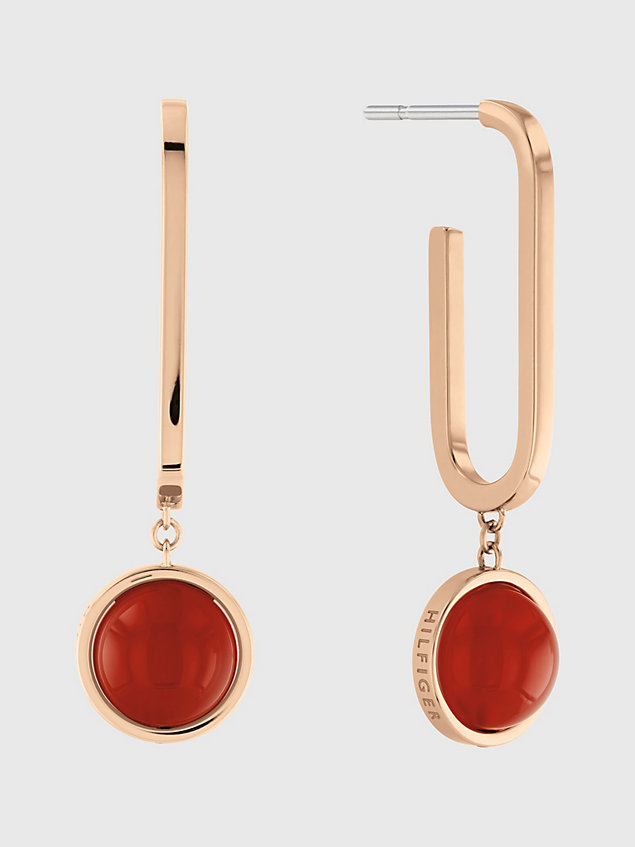 red carnelian orb carnation gold-plated hoop earrings for women tommy hilfiger