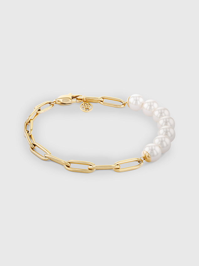 bracelet chaîne plaqué or à perles blanches gold pour femmes tommy hilfiger