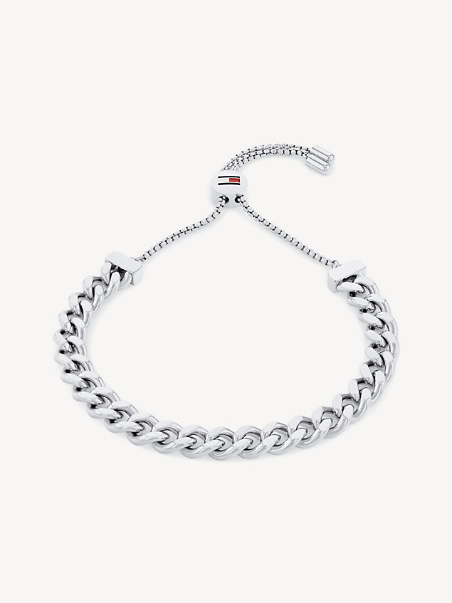 silver stainless steel sliding chain flag bracelet for women tommy hilfiger