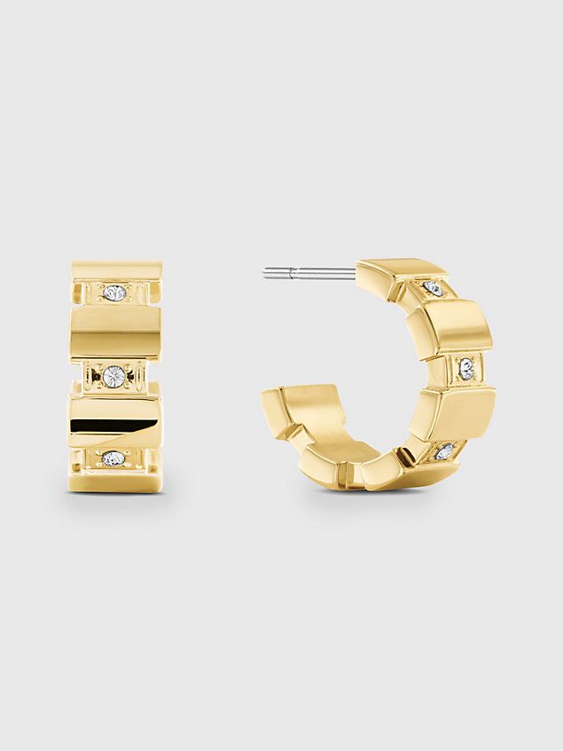 gold kolczyki z ogniw zegarkowych z kryształkami dla kobiety - tommy hilfiger