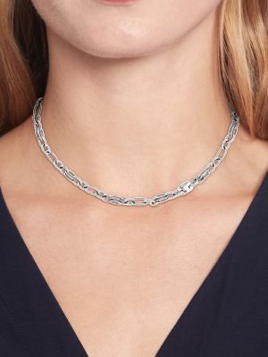 TH Monogram Stainless Steel Short Chain Necklace, SILVER