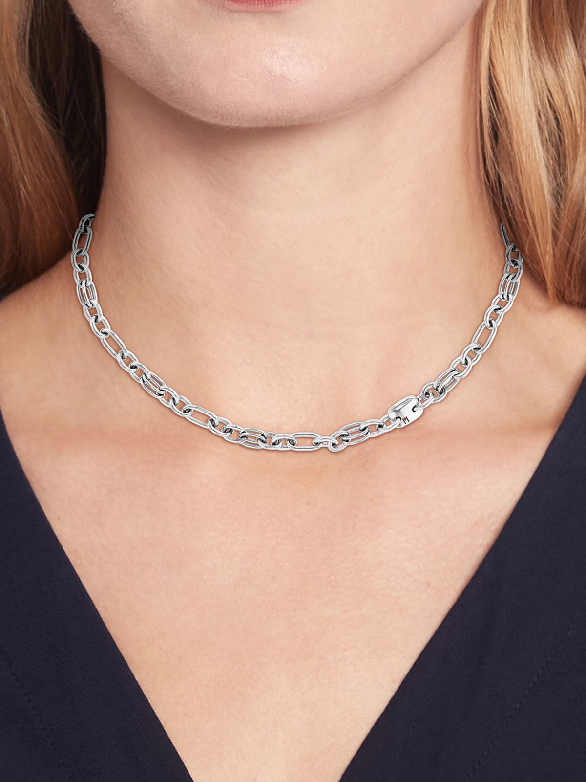 Stainless Steel Contrast Chain-Link Necklace — Silver