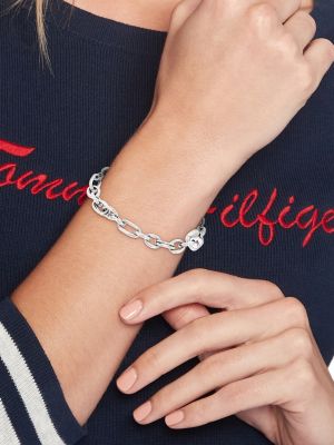 silver stainless steel contrast chain-link bracelet for women tommy hilfiger