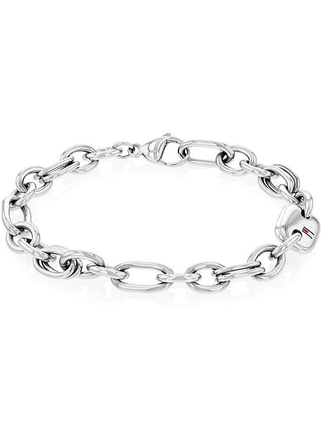silver stainless steel contrast chain-link bracelet for women tommy hilfiger
