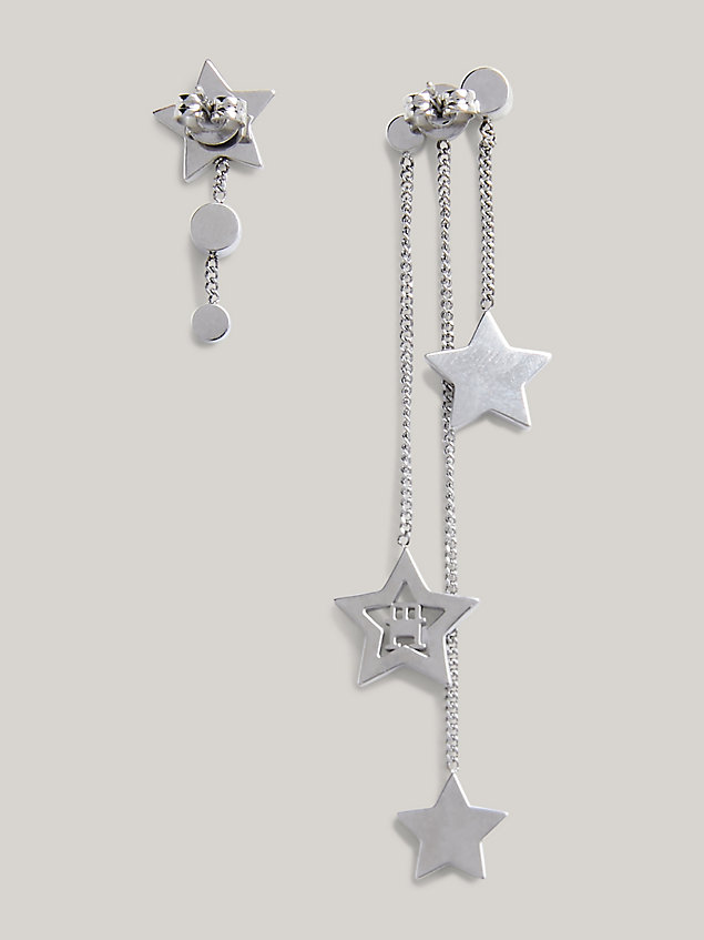 silver asymmetrische ohrringe mit kristall-sternen für damen - tommy hilfiger