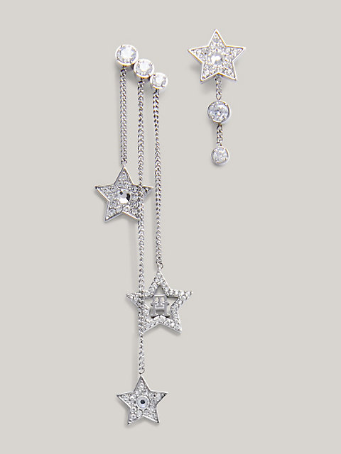 silver asymmetrical crystal star drop earrings for women tommy hilfiger