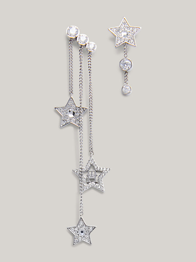 silver asymetryczne kolczyki z kryształkowymi gwiazdami dla kobiety - tommy hilfiger