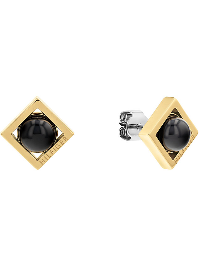 gold gold-plated onyx orb stud earrings for women tommy hilfiger