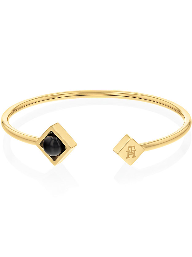 gold gold-plated onyx orb c-shaped bracelet for women tommy hilfiger