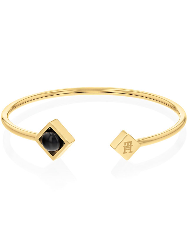 bracelet en forme de c en plaqué or et onyx gold pour femmes tommy hilfiger