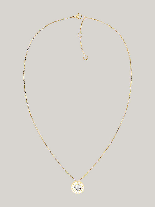 gold pozłacany naszyjnik z wisiorkiem z białej emalii dla kobiety - tommy hilfiger