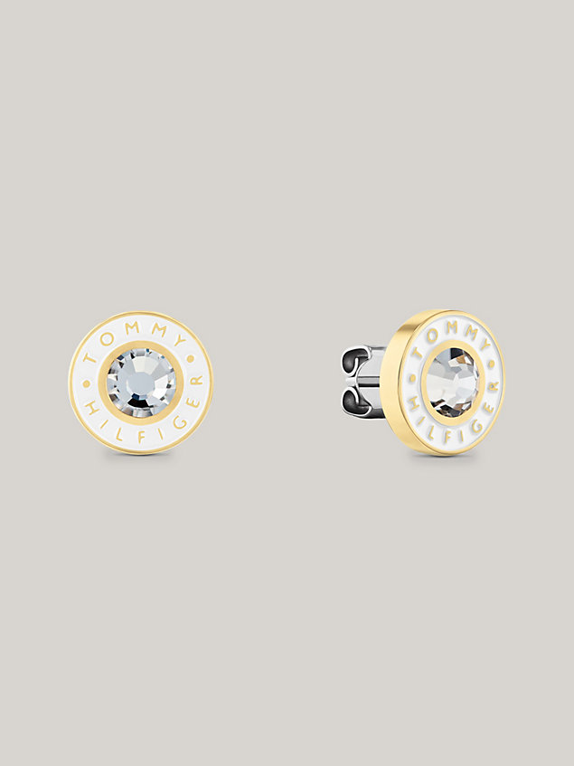 gold white enamel logo gold-plated earrings for women tommy hilfiger