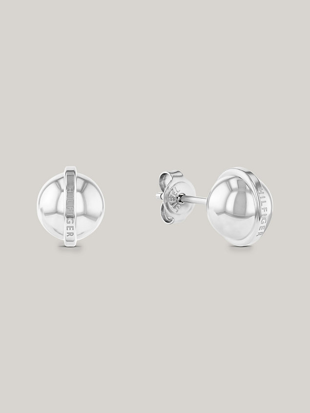 silver metallic orb stainless steel stud earrings for women tommy hilfiger