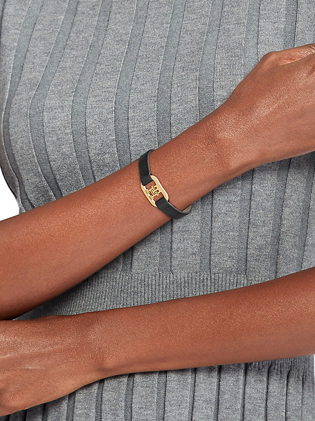 black zwarte leren armband voor dames - tommy hilfiger