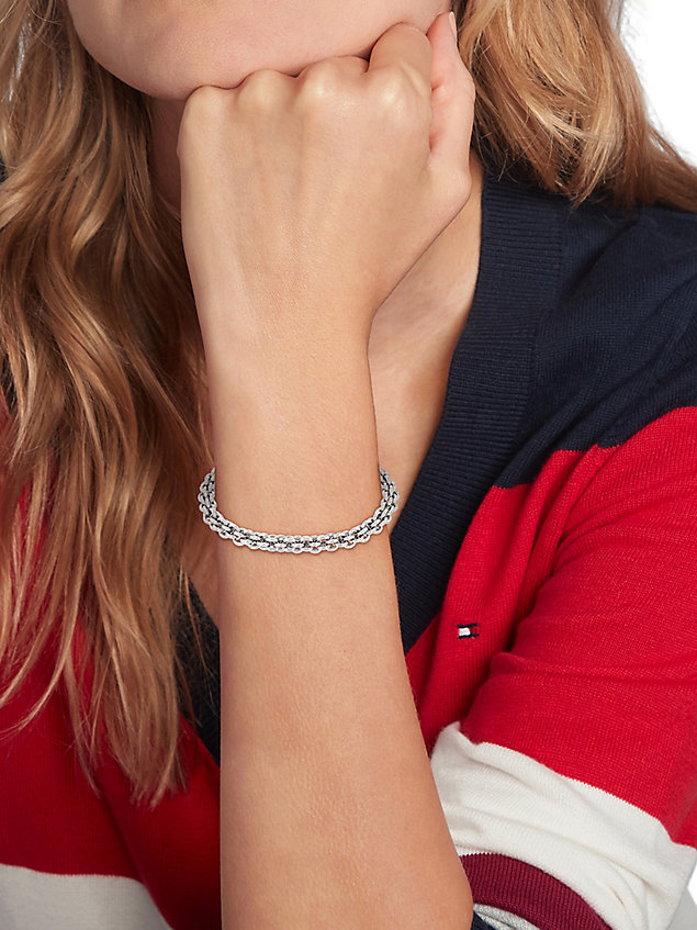 silver edelstahl-armband mit verknüpften ringen für damen - tommy hilfiger
