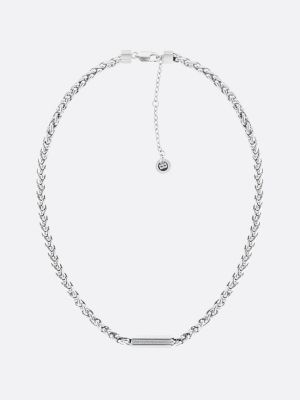 silver crystal-embellished charm stainless steel chain necklace for women tommy hilfiger