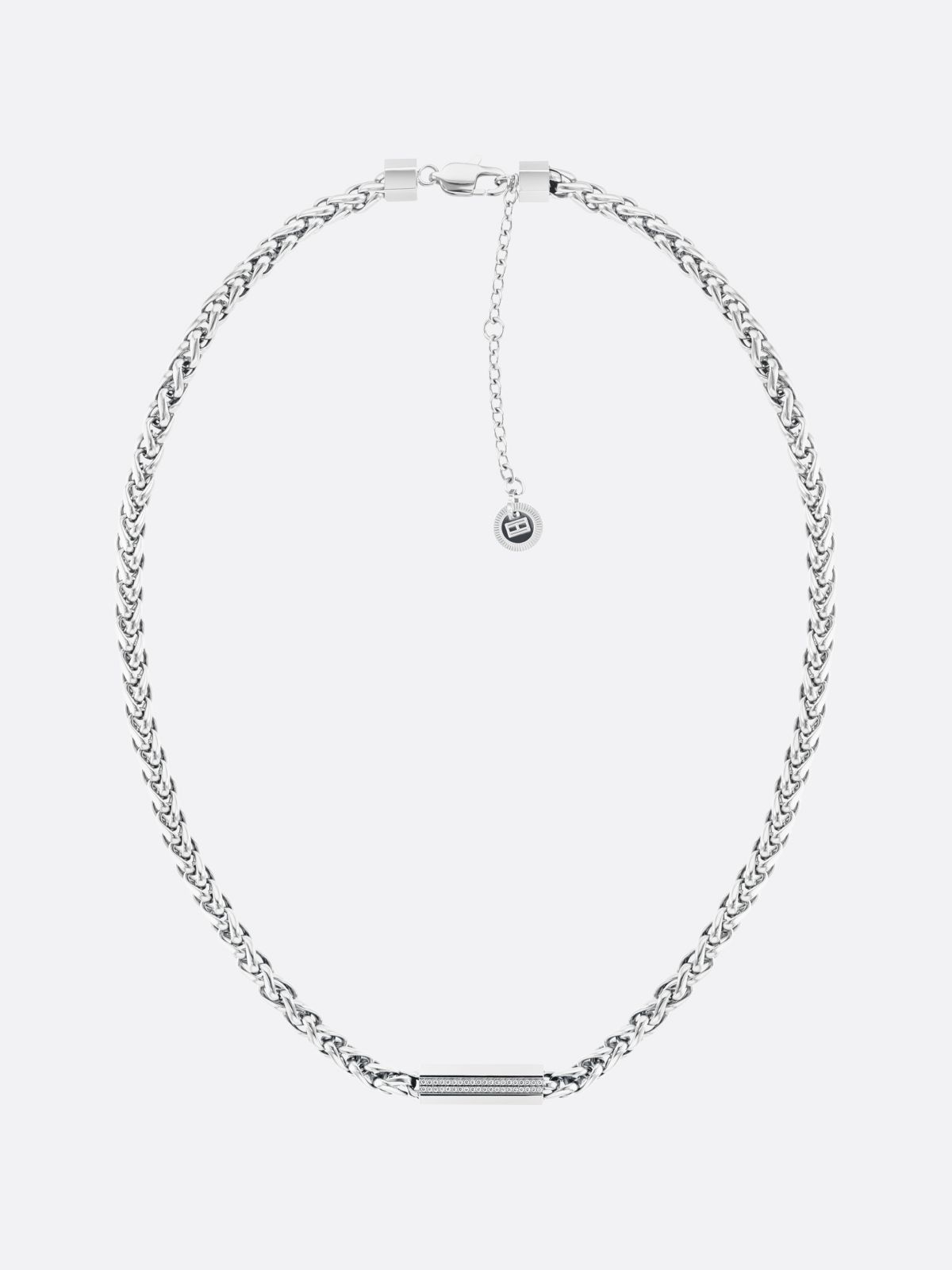 Crystal-Embellished Charm Stainless Steel Chain Necklace — Silver