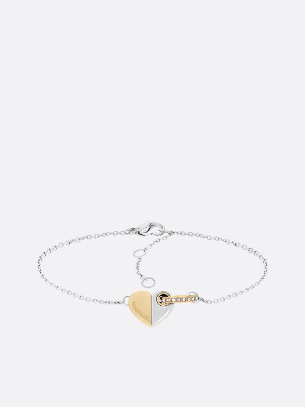 Two-Tone Gold-Plated Stainless Steel Heart Bracelet — Multi