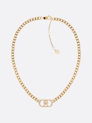 gold th monogram crystal-embellished charm gold-plated necklace for women tommy hilfiger