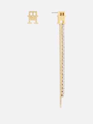 multi th monogram crystal-embellished gold-plated earrings for women tommy hilfiger