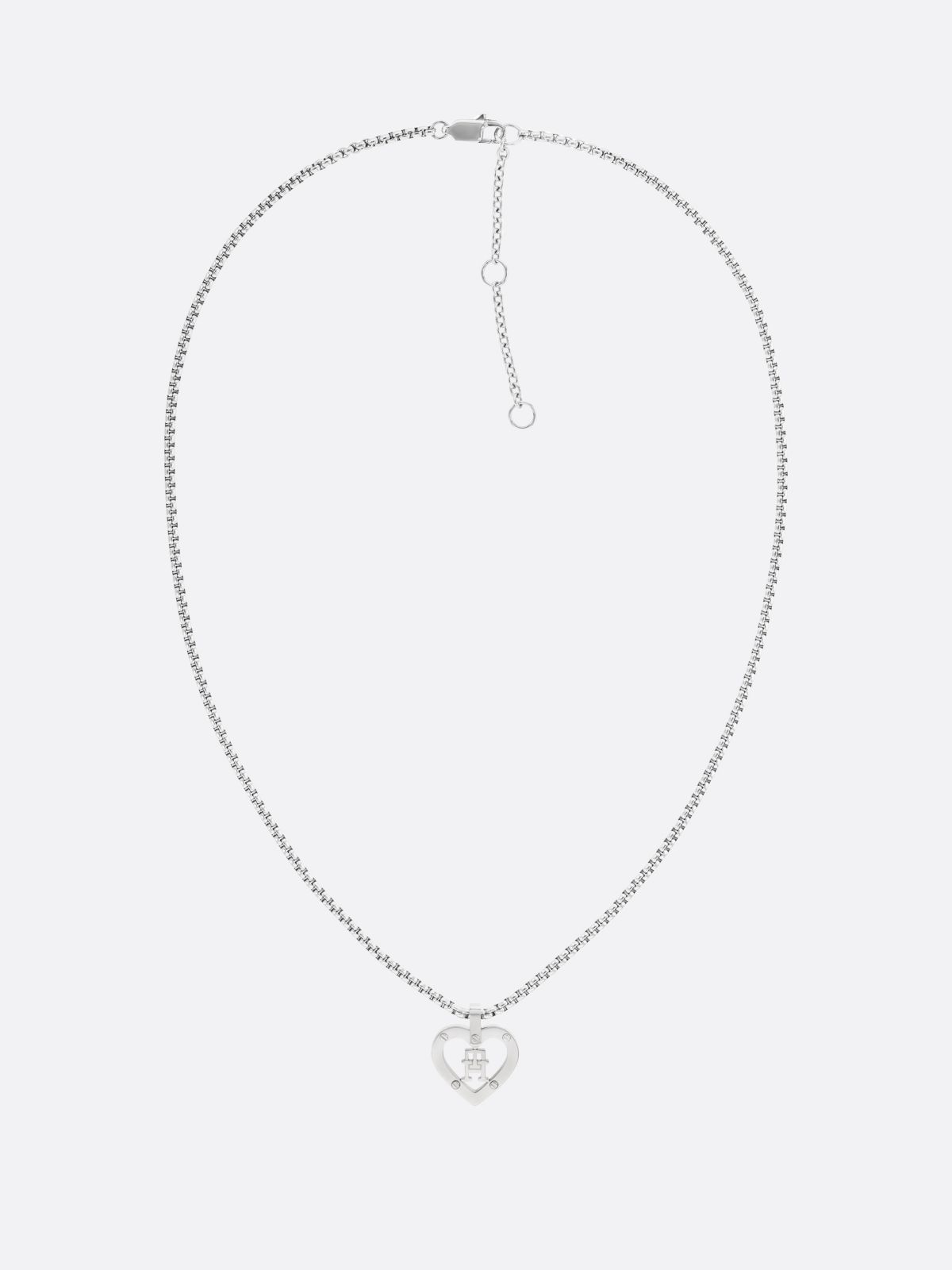 Stainless Steel TH Monogram Heart Necklace — Silver