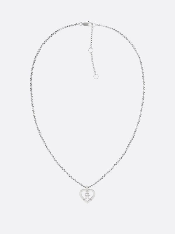 Stainless Steel TH Monogram Heart Necklace — Silver
