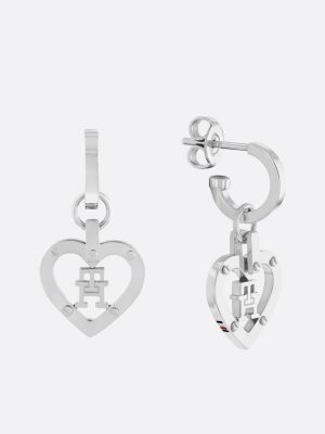 silver stainless steel th monogram heart earrings for women tommy hilfiger