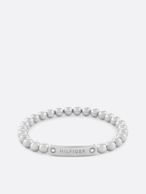 silver stainless steel bead logo bracelet for women tommy hilfiger