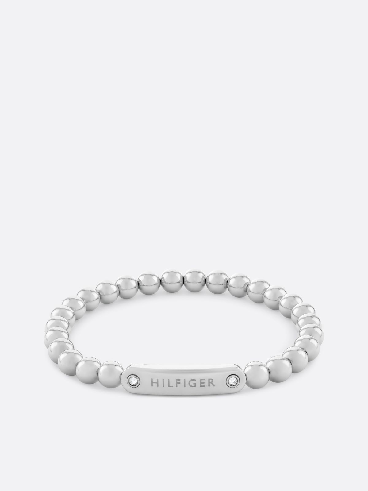 Stainless Steel Bead Logo Bracelet — Silver