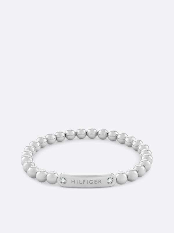 Stainless Steel Bead Logo Bracelet — Silver